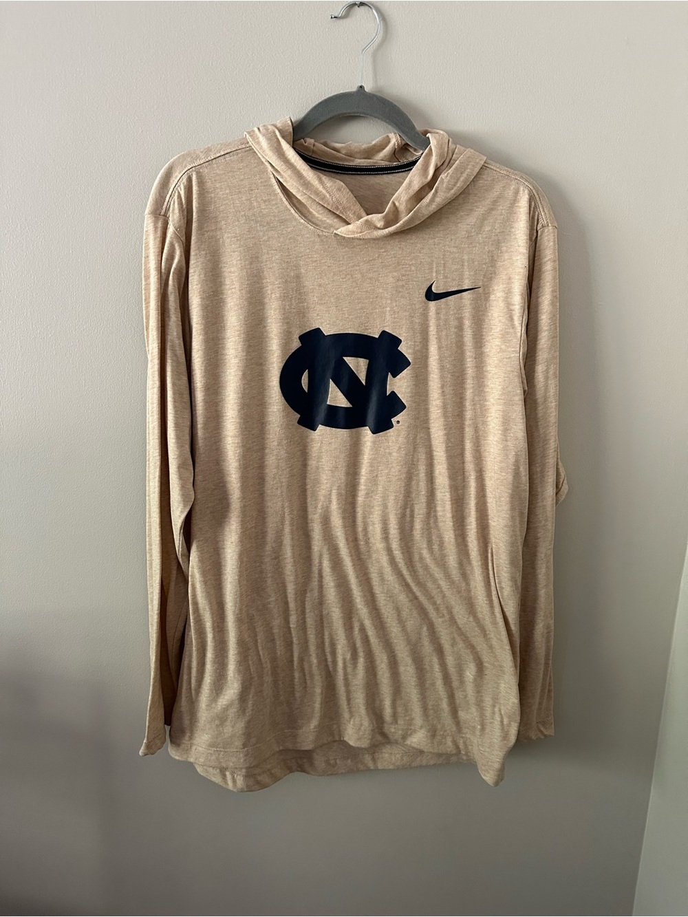 Nike Tan Hooded Long Sleeve Tee with Gray Swoosh